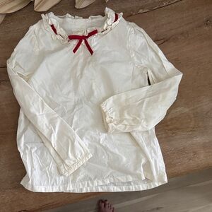 Janie and Jack Cream red bow Blouse size 5